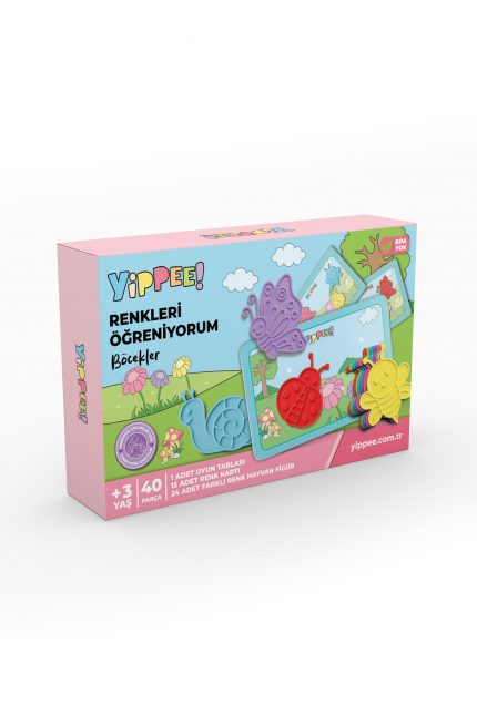 Yippee Renkleri Öğreniyorum Böcekler – Eğitici Renk Eşleştirme Oyunu | 3 Yaş Montessori Aktivite Seti | 40 Parça
