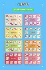 YİPPEE Çocuk Tombala – Alfabe Temalı | Ham Bez Kese | 8 Tabla | 40 Pul (60 Parça) - Görsel 4