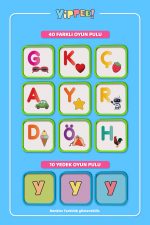 YİPPEE Çocuk Tombala – Alfabe Temalı | Ham Bez Kese | 8 Tabla | 40 Pul (60 Parça) - Görsel 3