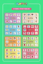 YİPPEE Çocuk Tombala – İngilizce Temalı | Ham Bez Kese | 8 Tabla | 40 Pul (60 Parça) - Görsel 4