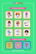YİPPEE Çocuk Tombala – İngilizce Temalı | Ham Bez Kese | 8 Tabla | 40 Pul (60 Parça) - Görsel 3