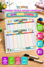 Yippee İsim Şehir Oyunu | Arkası SOS ve XOX Oyunlu | PVC Kaplı 2’li A4 Set | 2 Adet Yaz-Sil Kalem Hediyeli